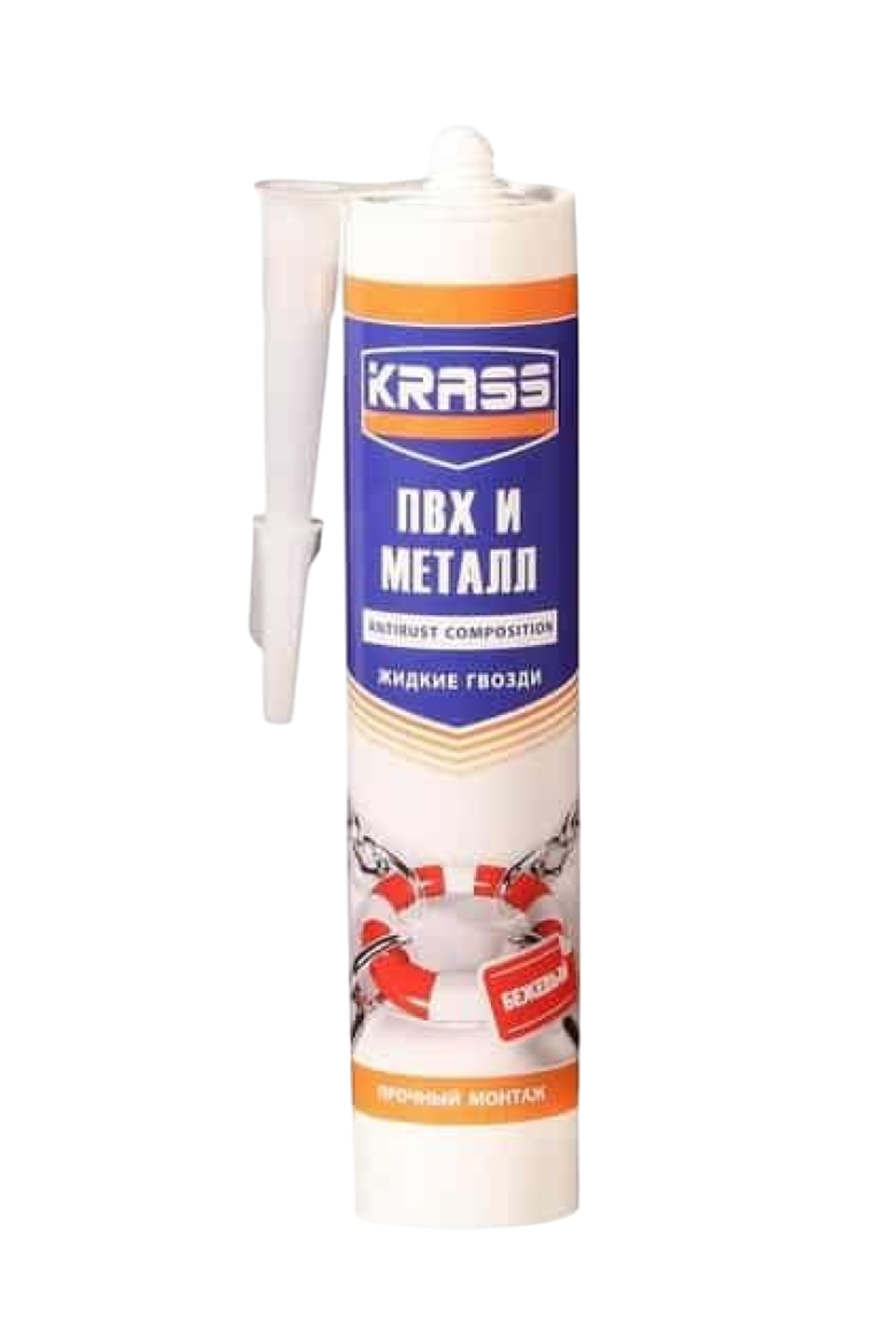 Клей KRASS ЖГ для ПВХ и металла, Прочный монтаж, белый, 300 мл