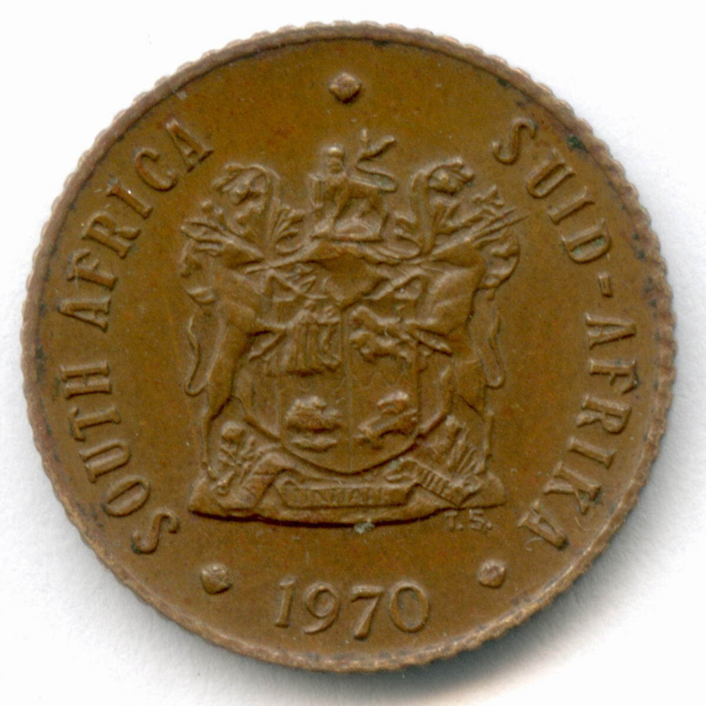 1/2 цента 1970 год. Южная Африка (ЮАР). Бронза, диаметр 16.3 мм XF-AU