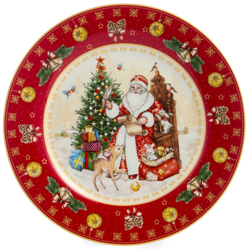 ТАРЕЛКА ЗАКУСОЧНАЯ LEFARD "ДЕД МОРОЗ" 20,5 СМ КРАСНАЯ (КОР=18ШТ.)