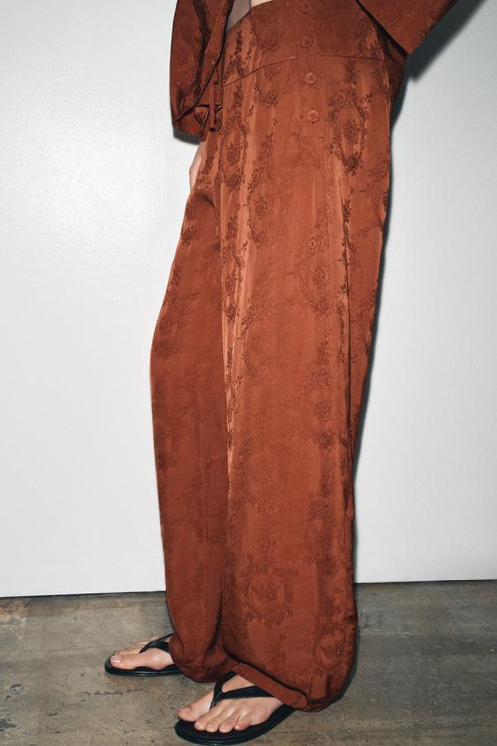 ZARA ЖАККАРДОВЫЕ БРЮКИ — ZW COLLECTION, МЕДНЫЙ