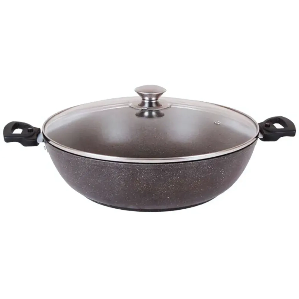 Сотейник 300/85мм со съемными ручками,стеклянной крышкой,АП (кофейный мрамор) смк308а