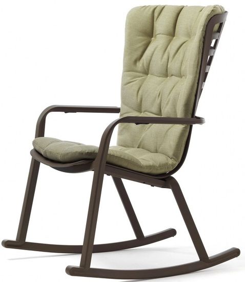 Кресло-качалка Folio пластиковое коричневое (табак) с зеленой подушкой Nardi Италия