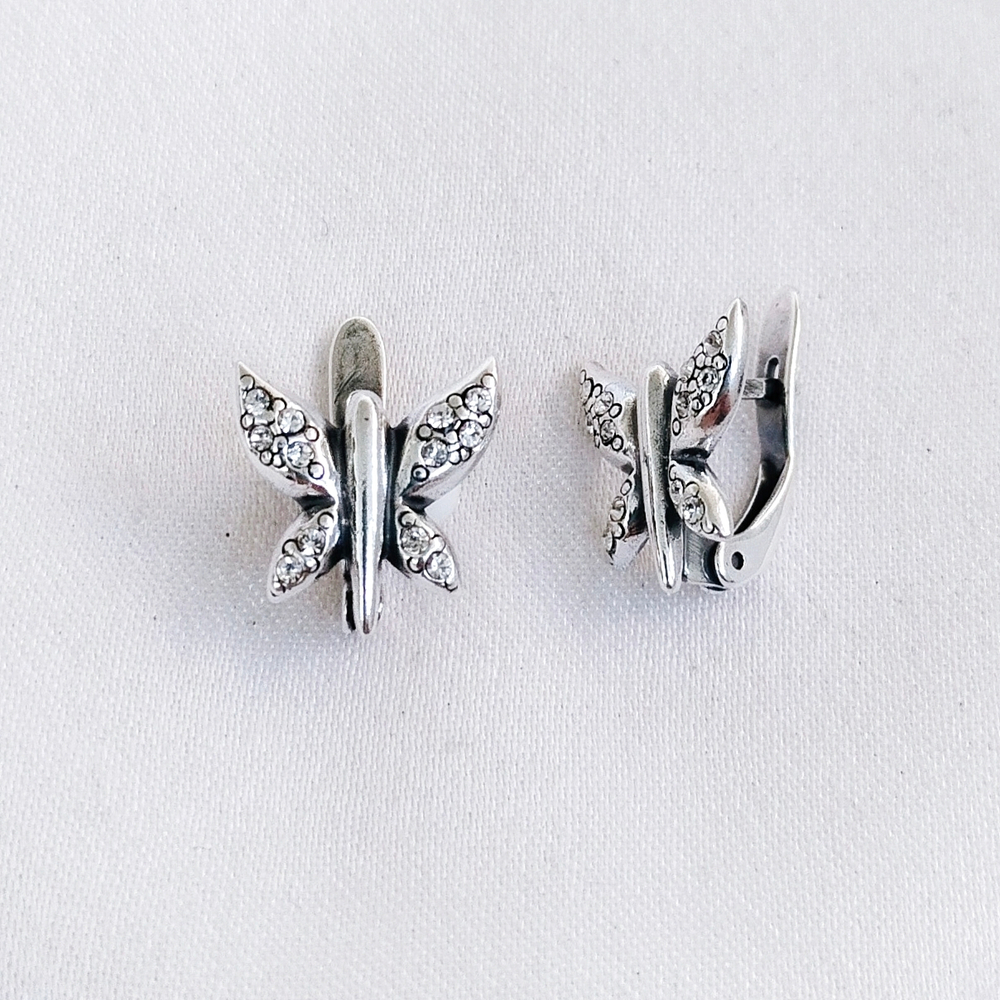 "Мирмидона" серьги в серебряном покрытии из коллекции "Бабочки" от Jenavi  с английским замком