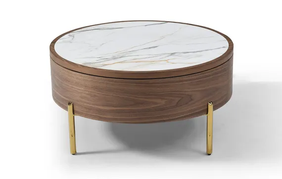 Журнальный столик Slide Ø80х40 см со сдвижной столешницей, белая керамика