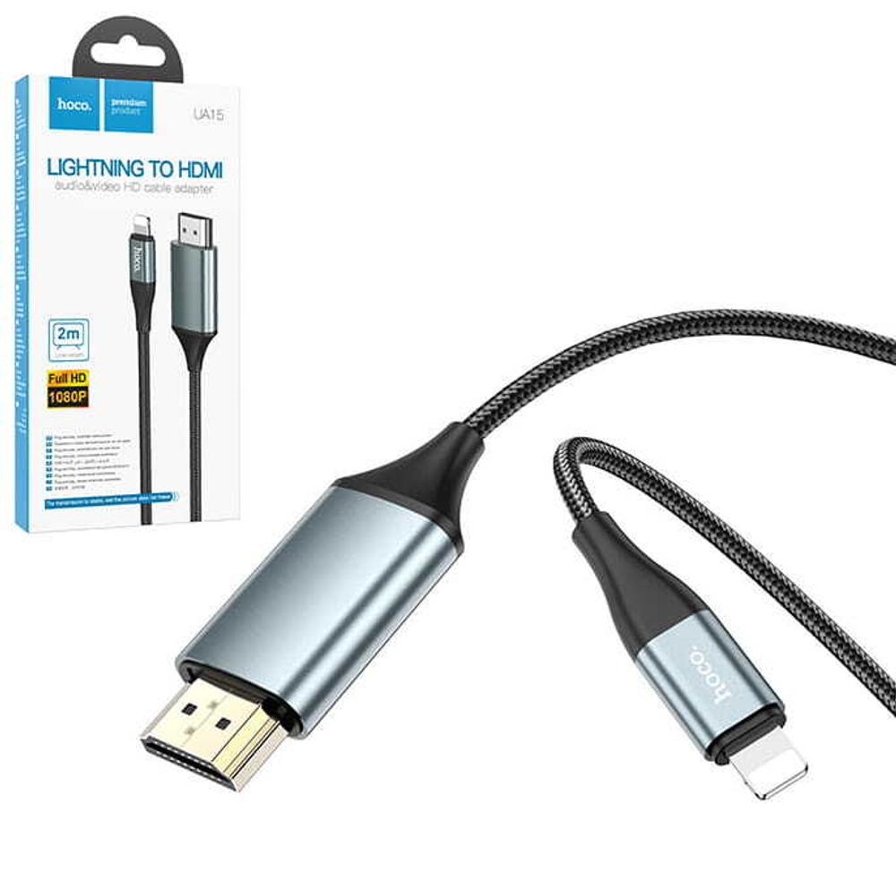 Кабель MHL to HDMI adapter HOCO UA15 Lightning (черный) 2м