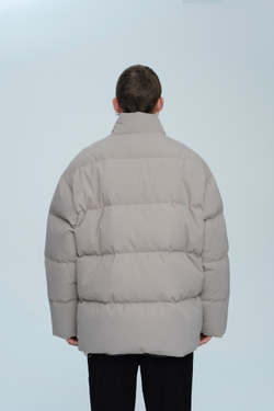 Пуховик удлиненный без капюшона | grey-beige