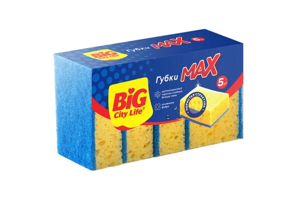BIG City Губки кухонные крупнопористые MAX 5 шт., блок 30шт.