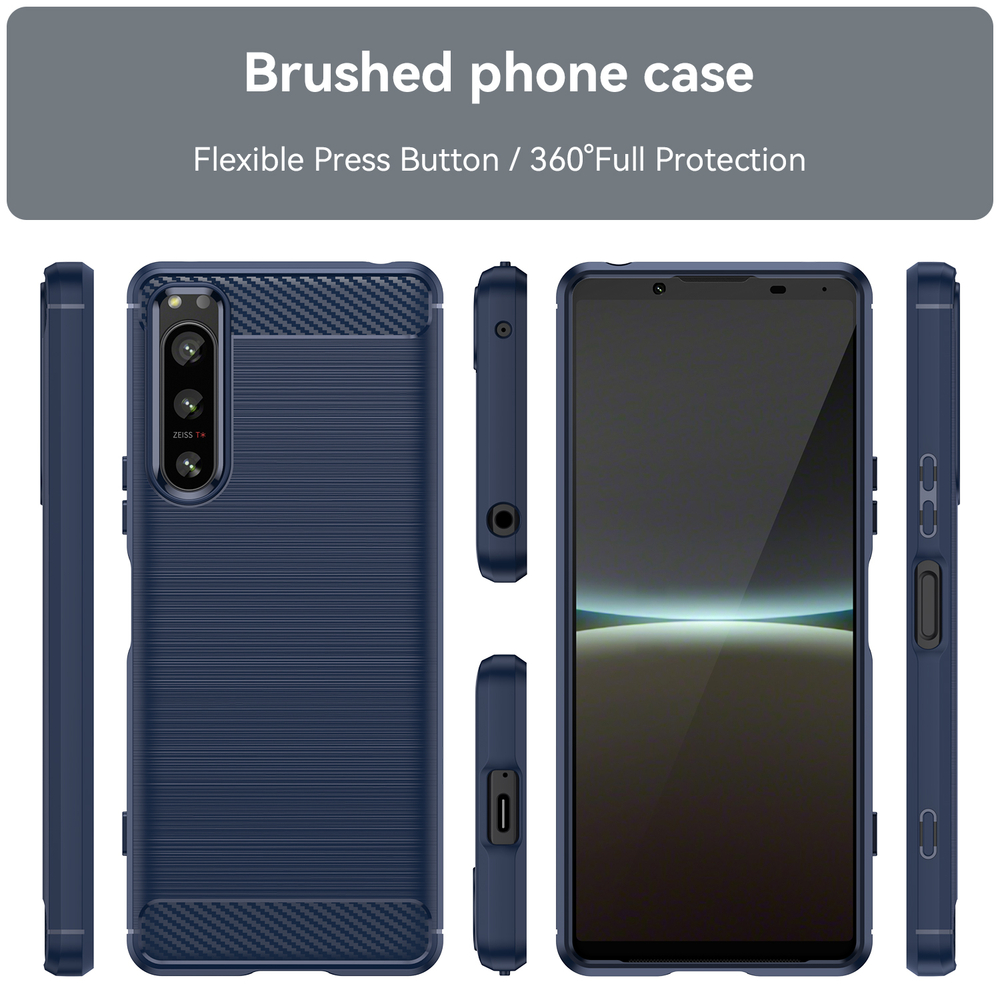 Чехол синего цвета в стиле карбон для Sony Xperia 5-IV Mark 4, серии Carbon от Caseport