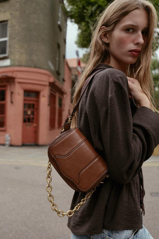 ZARA МИНИ-СУМКА С ЦЕПОЧКОЙ, КОРИЧНЕВЫЙ