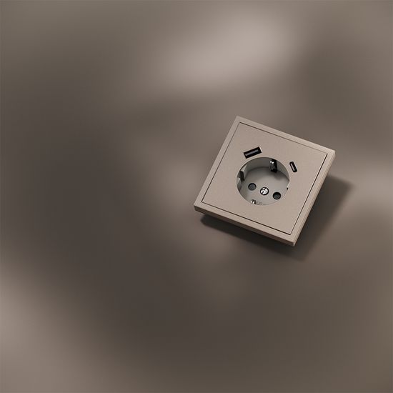 Накладка для розетки с заземлением и защитными шторками, с USB A+C, S70 Metal (платина)