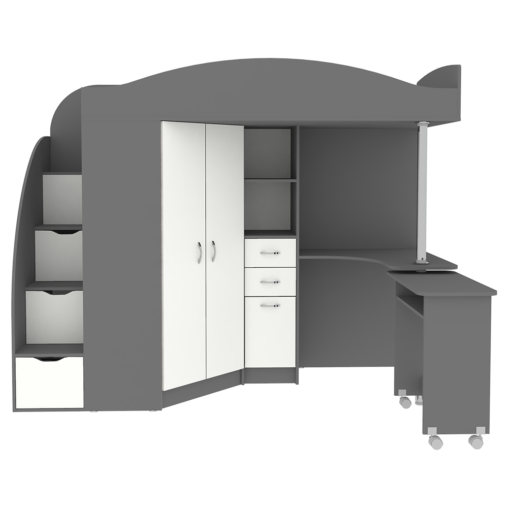 Кровать-чердак КарИВи Юниор 4 Темно-серый Белый