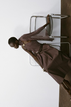 ZARA ЮБКА-КЛЕШ МИДИ С РЕМНЕМ, КОРИЧНЕВЫЙ