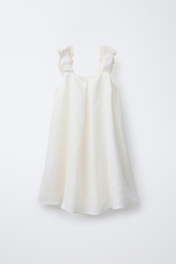 ZARA ПЛАТЬЕ ИЗ 100% ЛЬНЯНОЙ ОРГАНЗЫ, ЭКРЮ