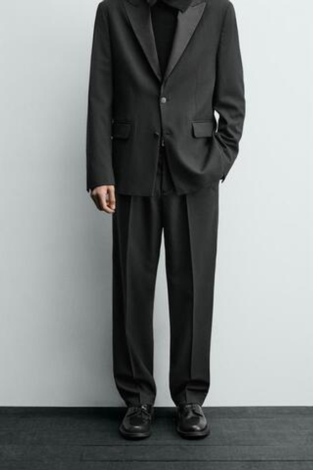 ZARA КОСТЮМНЫЕ БРЮКИ-СМОКИНГ ИЗ ШЕРСТИ, ЧЕРНЫЙ