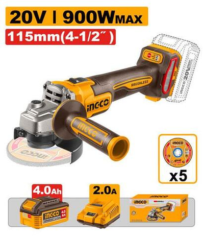 Аккумуляторная УШМ 20В, BL 115мм без АКБ и ЗУ SUPER INGCO CAGLI261521 INDUSTRIAL