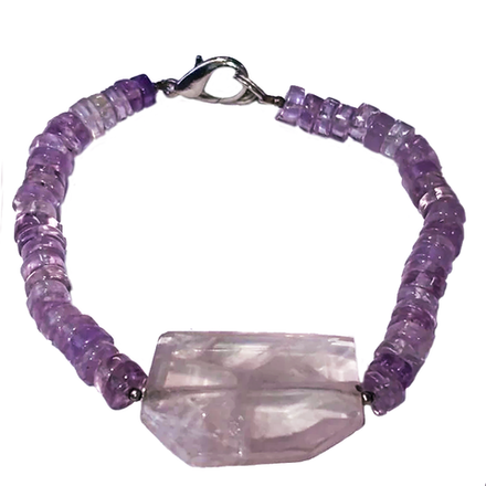 Браслет "Льдинка" розовый кварц, аметист