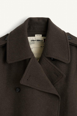 ZARA КОРОТКОЕ ПАЛЬТО ИЗ СМЕСОВОЙ ШЕРСТИ, ХАКИ