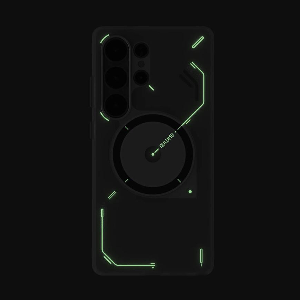 Прозрачный чехол MagSafe Aulumu Frosted Case для Samsung Galaxy S25 Ultra Термополиуретановый чехол в стиле киберпанк с теплорассеиванием в области процессора устройства