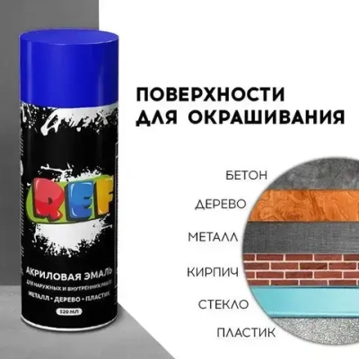Акриловая краска аэрозольная 520 мл СИНИЙ ГЛЯНЦЕВЫЙ, быстросохнущая, универсальная / REF / эмаль в баллончике, для декора, мебели, дерева, металла, стен