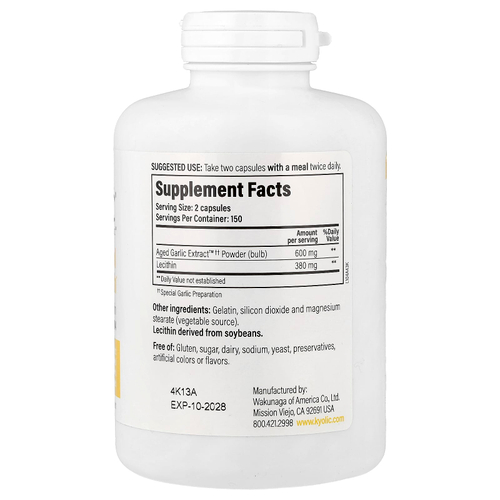 Kyolic, Aged Garlic Extract™, выдержанный экстракт чеснока для здорового уровня холестерина, формула 104, 300 капсул