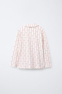 ZARA ПИЖАМА: РУБАШКА И БРЮКИ С ПРИНТОМ «ВИШНИ И ЦВЕТЫ», ЭКРЮ