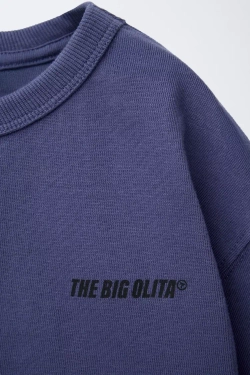 ZARA ФУТБОЛКА С ПРИНТОМ «ЛОГОТИП», ГЛУБОКИЙ СИНИЙ