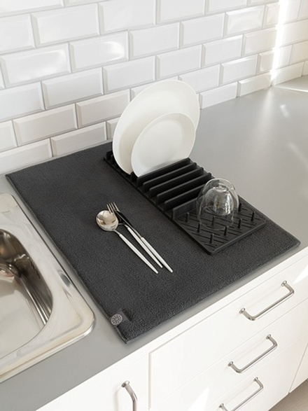 Набор: сушилка пластиковая с ковриком для сушки посуды DeNASTIA, большой размер, тёмно-серый