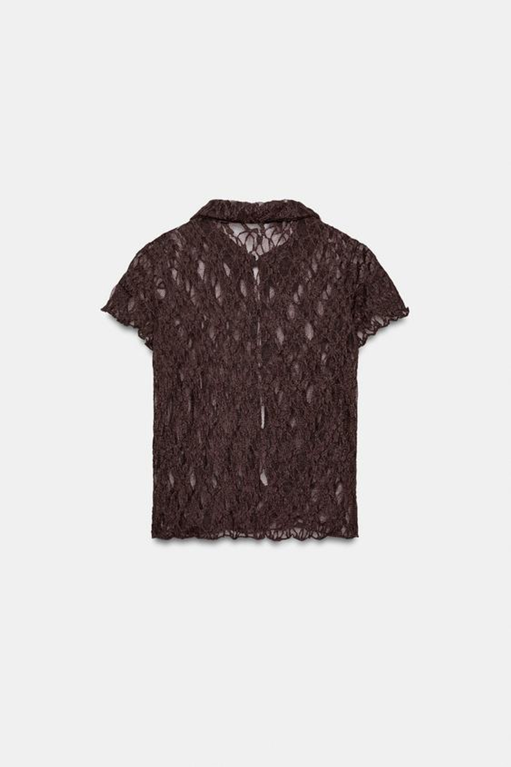 ZARA КРУЖЕВНОЙ ТОП С ПУГОВИЦАМИ, ШОКОЛАДНЫЙ