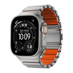 Титановый блочный браслет Nomad Stratos Band для Apple Watch 44, 45, 46 мм и Ultra 2–3 Водостойкий гибридный браслет из титана 4-го класса с алмазоподобным покрытием и фторэластомера с магнитной застёжкой. На запястье обхватом 130–200 мм