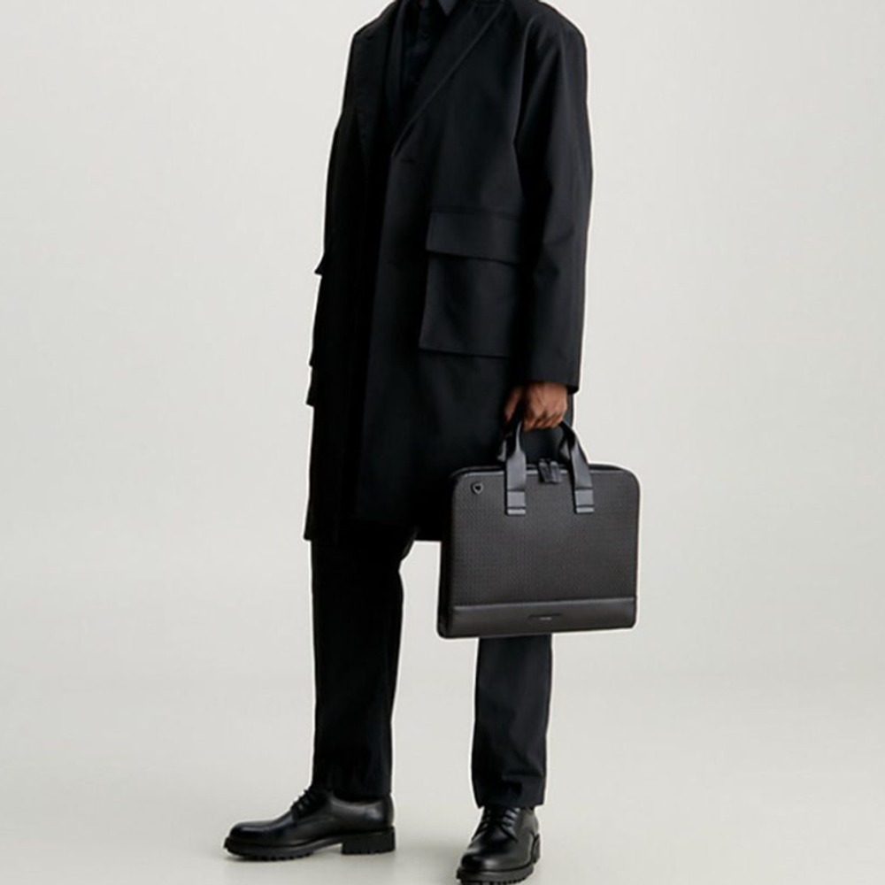 CALVIN KLEIN Artificial Leather Portable One Shoulder Crossbody Laptop Bag Men"s Black