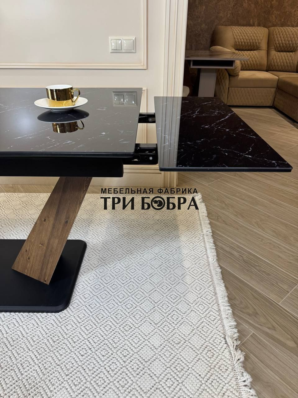 Кухонный раздвижной стол "Вирджиния", черный мрамор