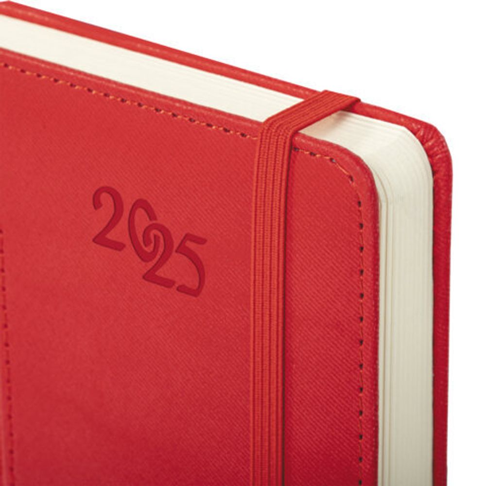 Ежедневник датированный 2025 А5 138x213 мм, BRAUBERG "Optimal", под кожу, резинка-фиксатор, держатель для ручки, красный, 115893