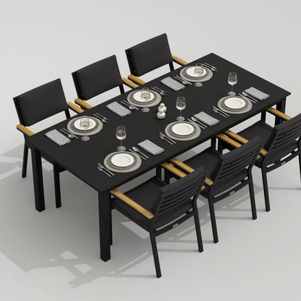 Обеденная группа Ideal Patio ДОЛЛА БОНТА каркас карбон, стол алюминий 220, ткань антрацит