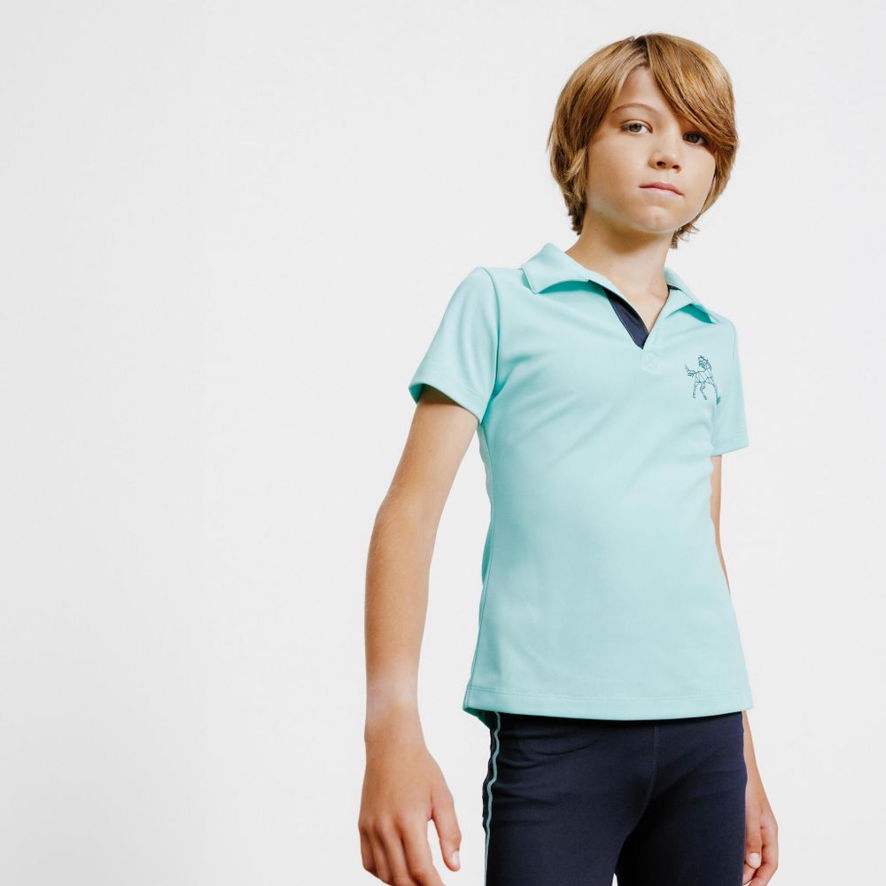 Детская футболка-поло для конного спорта Fouganza 500 mesh с коротким рукавом
