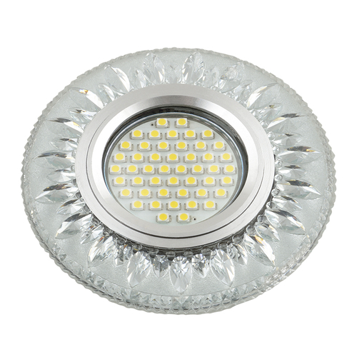 DLS-L141 GU5.3 GLASSY/CLEAR Светильник декоративный встраиваемый, серия Luciole. Без лампы, цоколь GU5.3. Доп. светодиодная подсветка 3Вт. Стекло. Зер