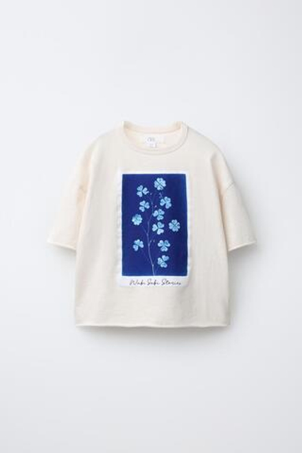 ZARA ФУТБОЛКА С ЦВЕТОЧНЫМ ПРИНТОМ, ЭКРЮ
