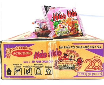 Сублимированная вьетнамская лапша Hao Hao, вкус креветки (острая, кисловатая), коробка, 30 шт.