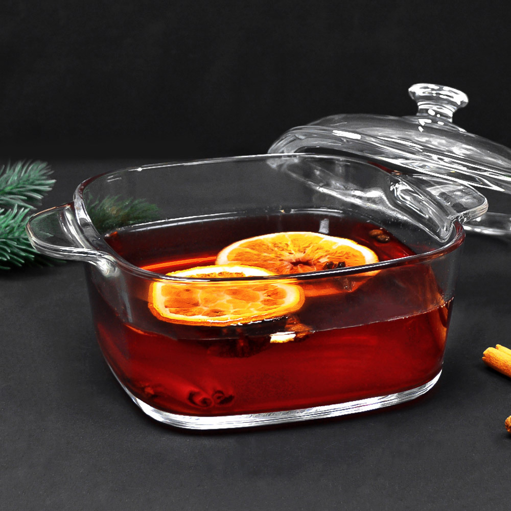 Кастрюля 1л стеклянная с крышкой, h12см, d20см, FBW-1L