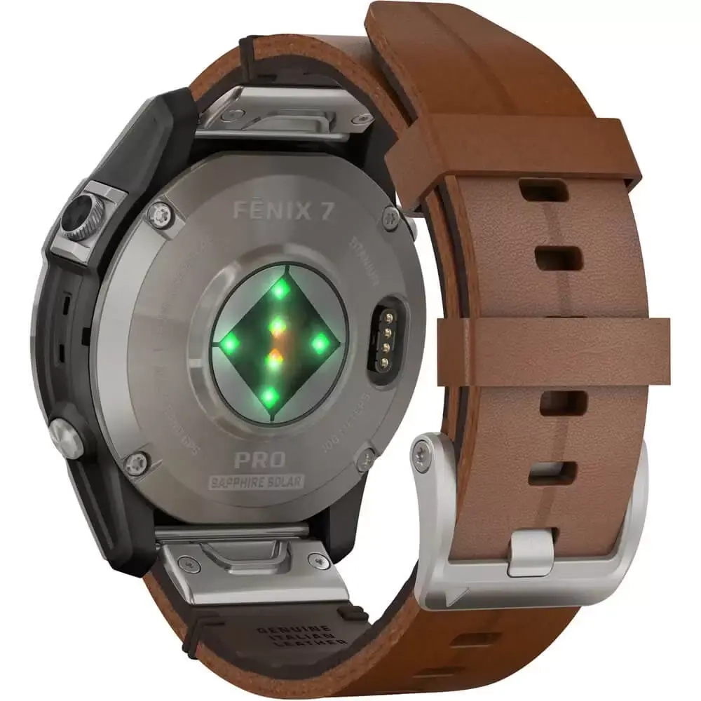Умные часы Garmin Fenix 7 Pro Sapphire Solar, серый с коричневым кожаным ремешком (Carbon Gray Chestnut Leather Band)