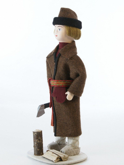 Фарфоровая кукла коллекционная Юный дровосек в зимней крестьянской одежде