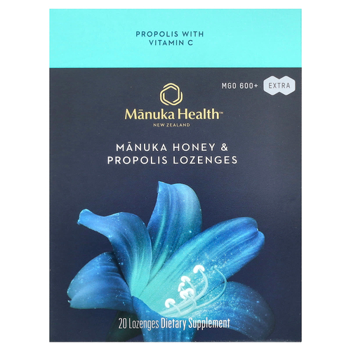 Manuka Health, леденцы с медом манука и прополисом, MGO 600+, 20 леденцов