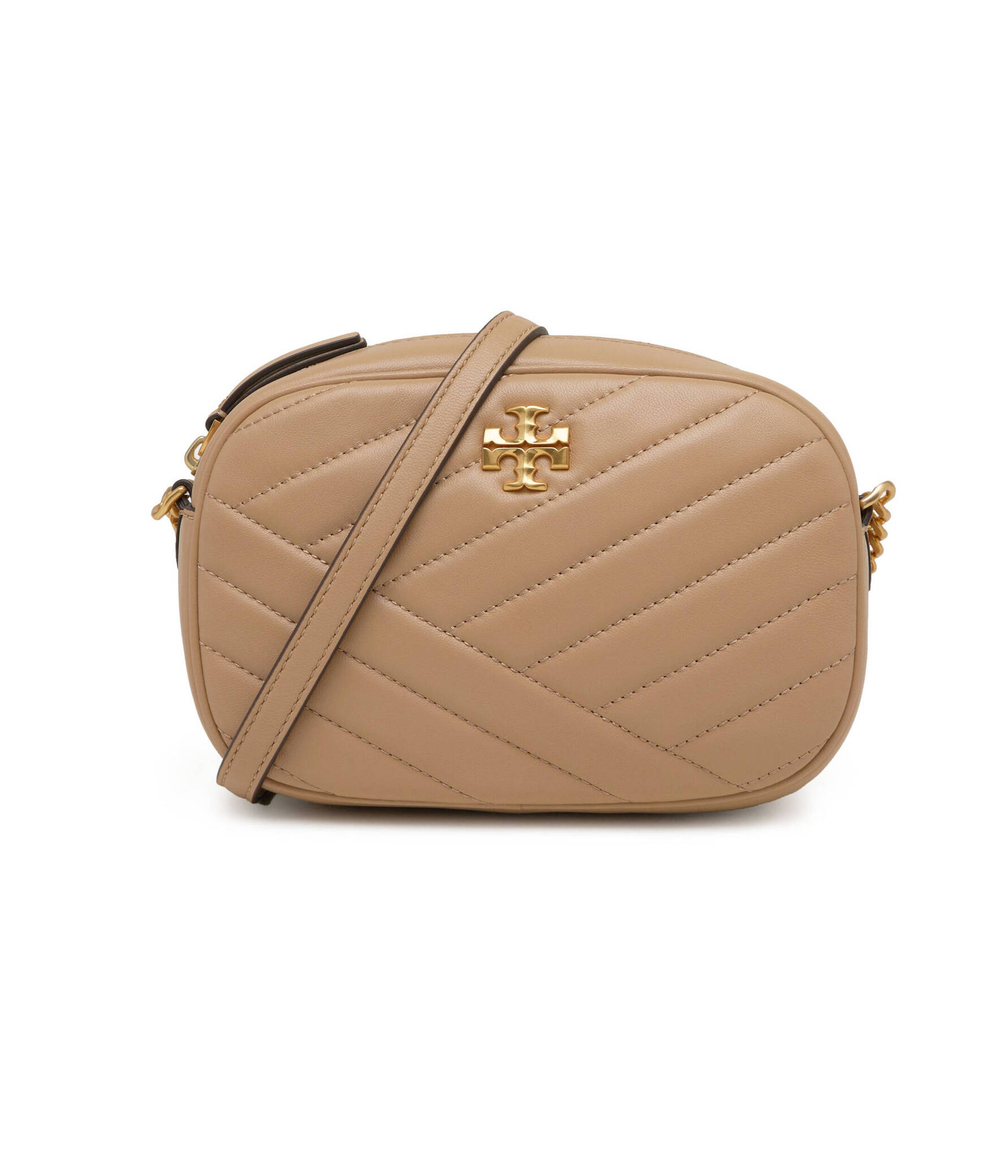 Кожаная сумка-мессенджер Kira Chevron Camera TORY BURCH - коричневый(152353)