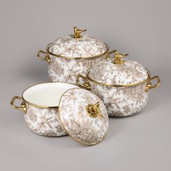 НАБОР КАСТРЮЛЬ AGNESS ЭМАЛИРОВАННЫХ СЕРИЯ "ROYAL GARDEN", 6ПР. 2,1Л, 2,8Л И 3,8Л