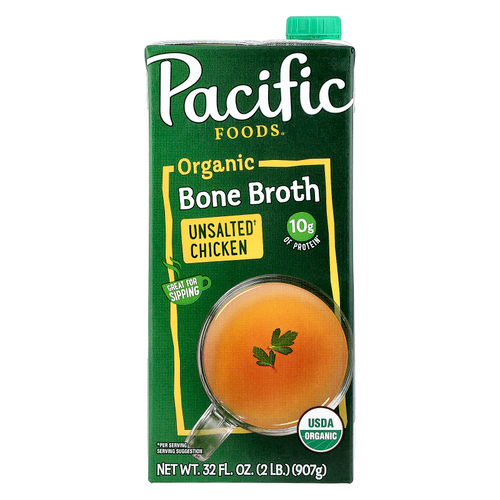 Pacific Foods, органический костный бульон, несоленый куриный, 907 г (32 жидк. унции)