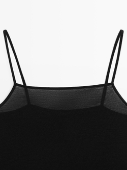 Massimo Dutti Топ в бельевом стиле с кружевом, черный