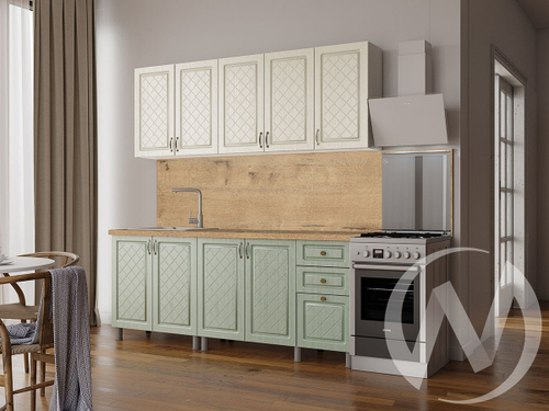 Кухня Вильма 2.0м (корпус белый/айвори; васаби) 38мм дуб бунратти