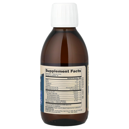 Dr. Mercola, жир из печени аляскинской трески дикого улова, натуральный лимонный вкус, 200 мл (6,8 жидк. унции)