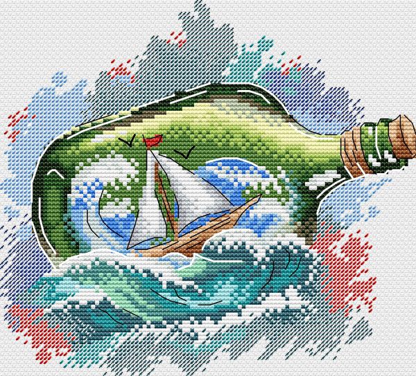 Набор для вышивания нитками МП Студия (Жар-птица), Морское послание 19х18 см