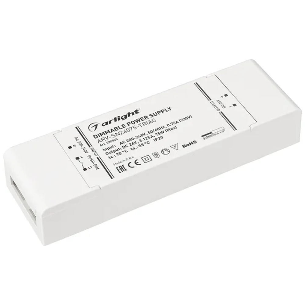 Блок питания ARV-SN24075-TRIAC (24V, 3.125A, 75W) (Arlight, IP20 Пластик, 3 года) 030935