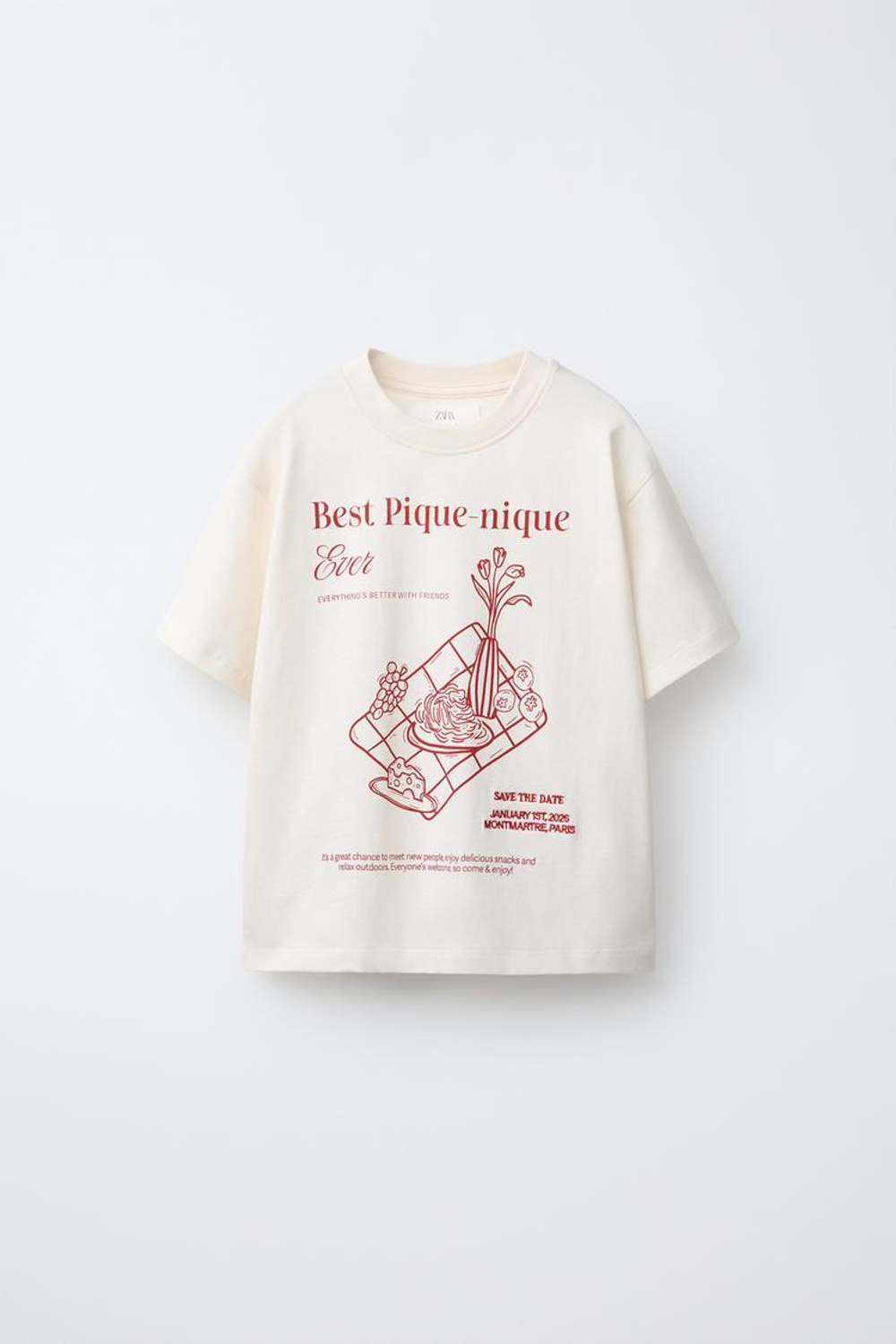 ZARA ФУТБОЛКА С ВЫШИВКОЙ И НАДПИСЬЮ, ЭКРЮ